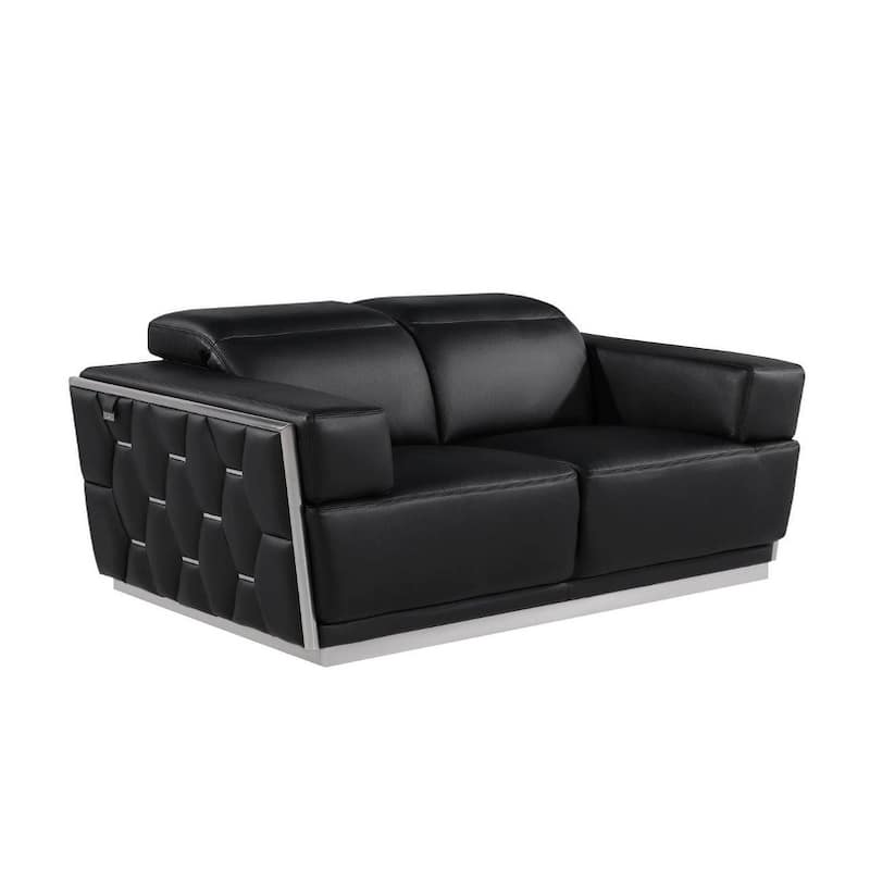 HomeRoots 70" Black And Silver Italian Leather Loveseat