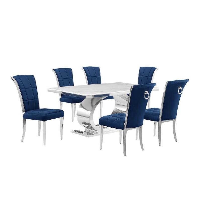Best Quality Furniture D430/1-SC320-7 Dining Set with 68" White Marble Top