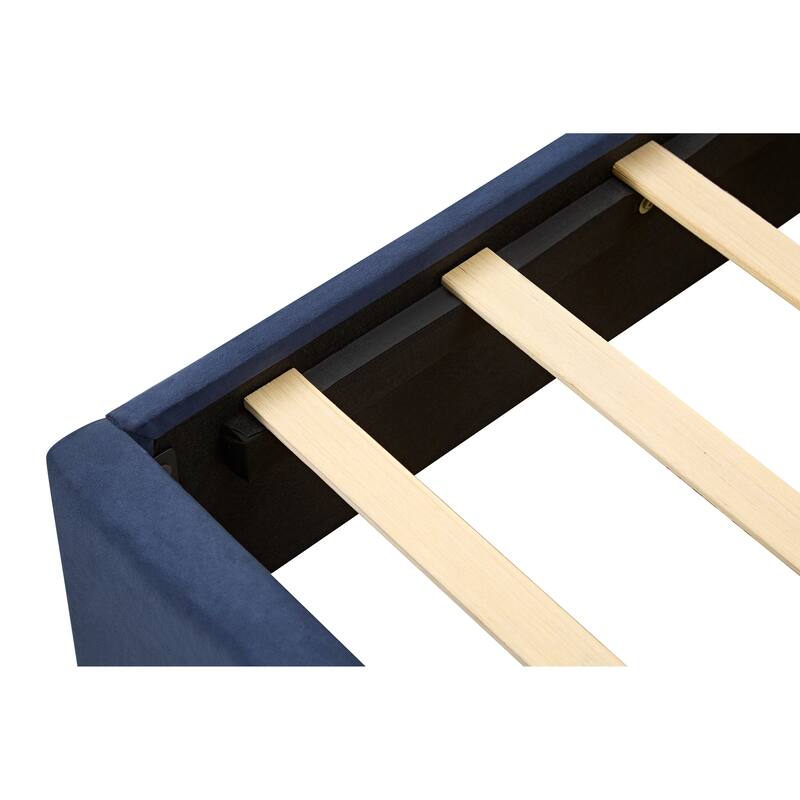 King Size Velvet Bed Frame/Vertical Channel Tufted Wingback Headboard/Upholstered Platform Bed