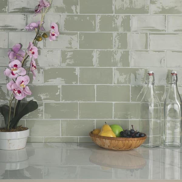 slide 2 of 9, Merola Tile Chester Sage 3" x 6" Ceramic Wall Subway Tile