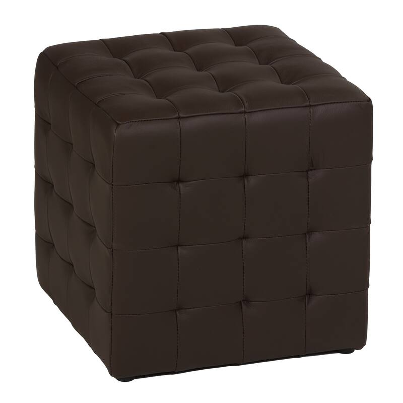 Cortesi Home Charli Tufted Cube Ottoman in 100% Genuine Leather, Brown