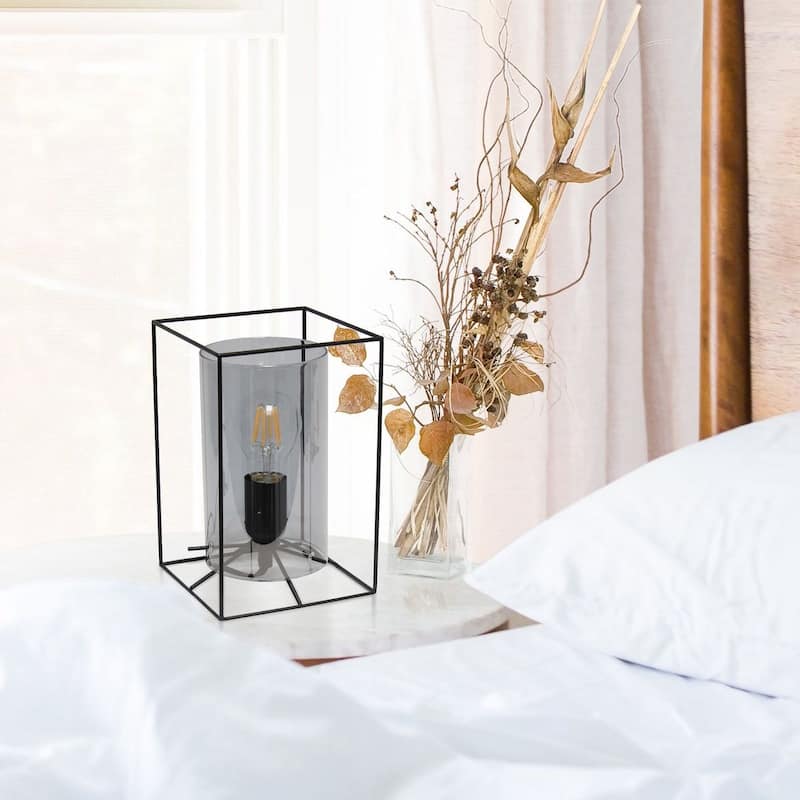 Lalia Home Framed Table Lamp with Clear Cylinder Glass Shade