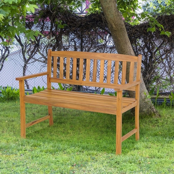 Costway Patio Acacia Wood Bench 2 Person Slatted Seat Backrest 800 Lbs See Details On Sale Bed Bath Beyond 38036333