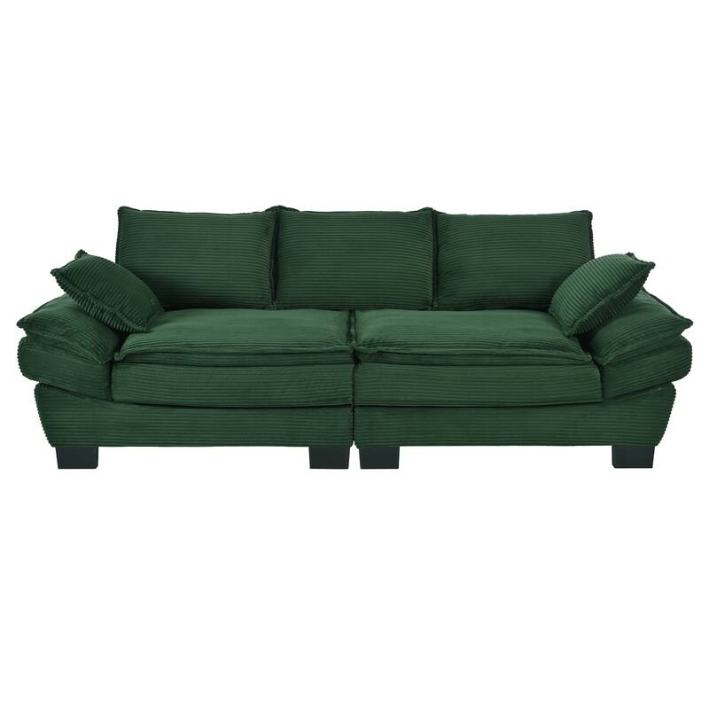 Modern Curved Corduroy Sofa with Decorative Throw Pillows, Plush, Sturdy, and Comfortable Couch for Living Room, Bedroom