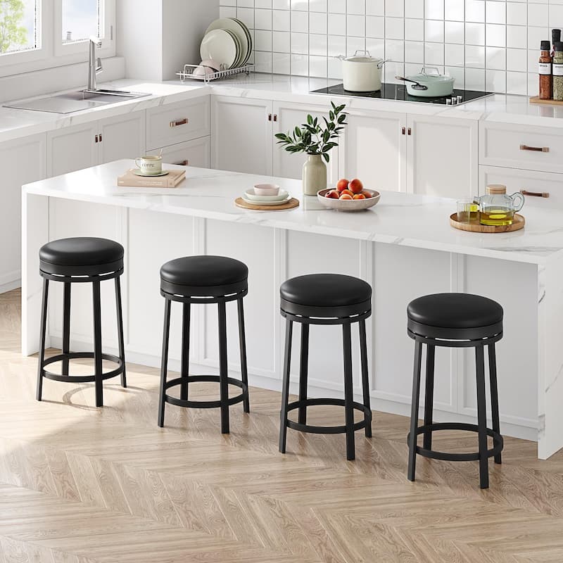 Swivel Bar Stools, Set of2/ 4 Bar Chairs, 61 cm High Kitchen Counter Stools with Faux Leather Seat and Sturdy Metal Frame