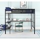 preview thumbnail 1 of 13, Black Full Size Metal Stell Loft Bed with Desk, Shelves, Noise-free Wood Slats and Comfortable Textilene Guardrail Black