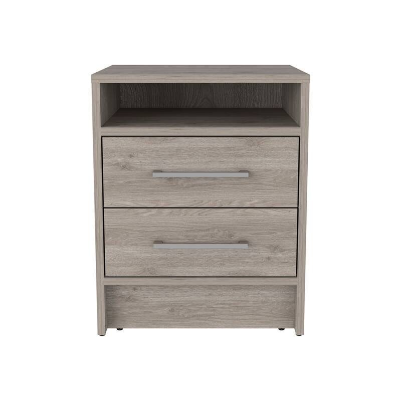 TUHOME Eter 2-Drawer Nightstand End Table with Metal Handles and Open Shelf