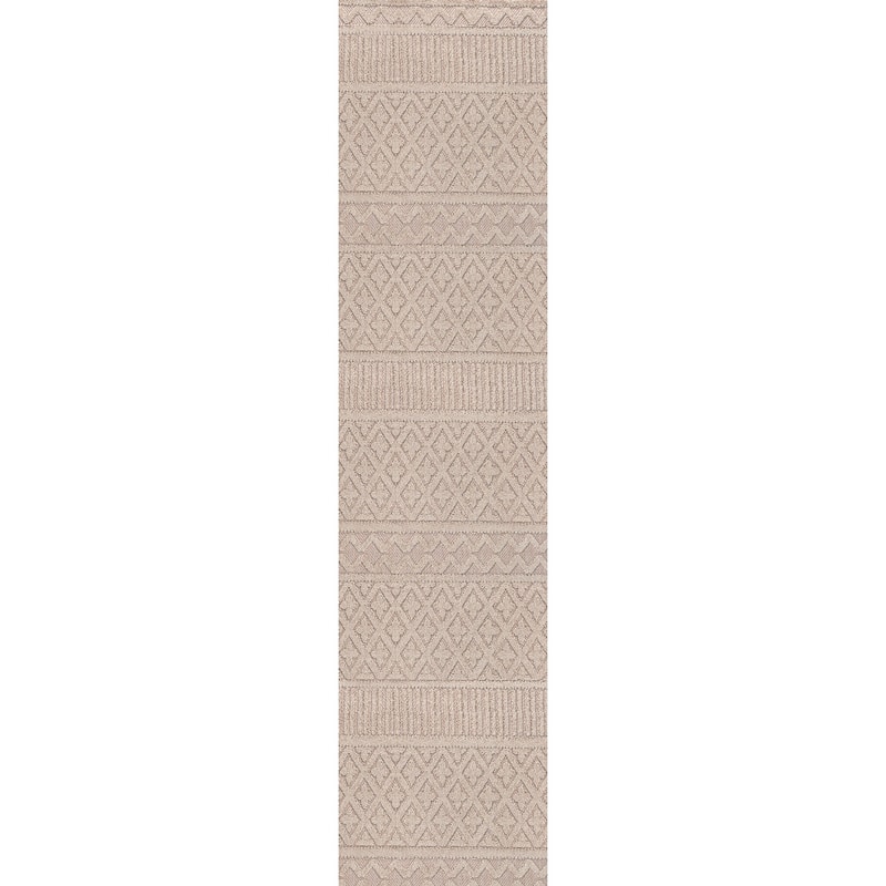 JONATHAN Y Duenas High-Low Two-Tone Monstera Leaf Area Rug - 2 X 8 - Beige/Gray