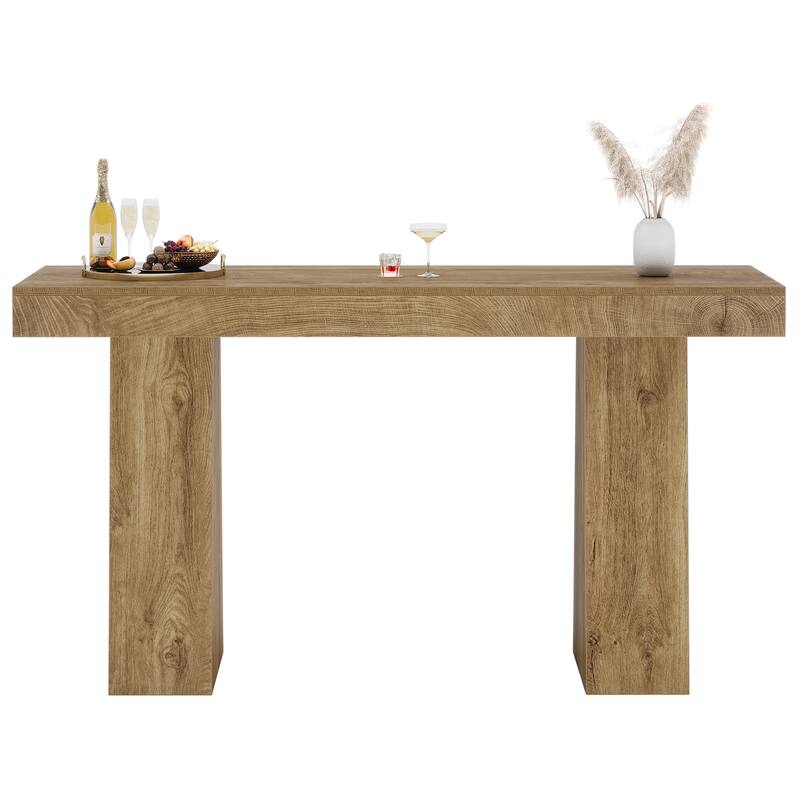 63-Inch Bar Table, Wood Counter Height Pub Table, Rectangular Home Bar for Kitchen, Dining/Living Room