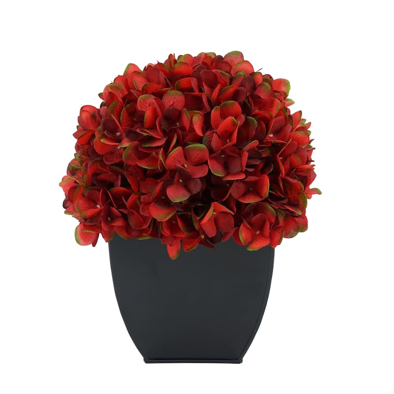 Faux Hydrangea in Black Tapered Zinc Cube