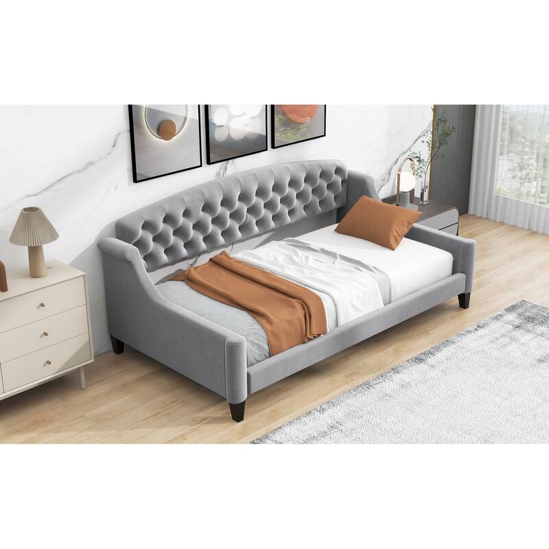 Tufted Button Twin Daybed, Gray, Modern Luxury Design with Plywood Frame