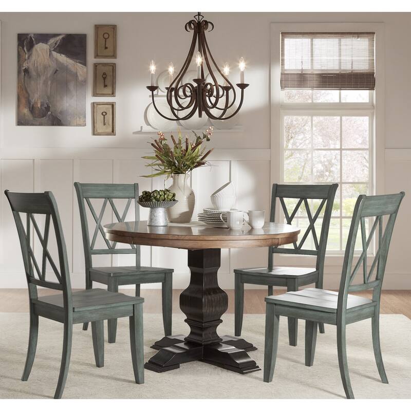 Eleanor Black Round Solid Wood Top 5-Piece Dining Set - X Back by iNSPIRE Q Classic