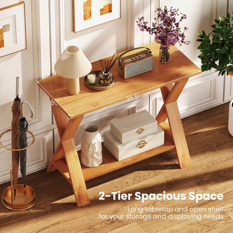 Costway 35.5-Inch Long Entryway Table with Storage Shelf Solid Teak - See Details