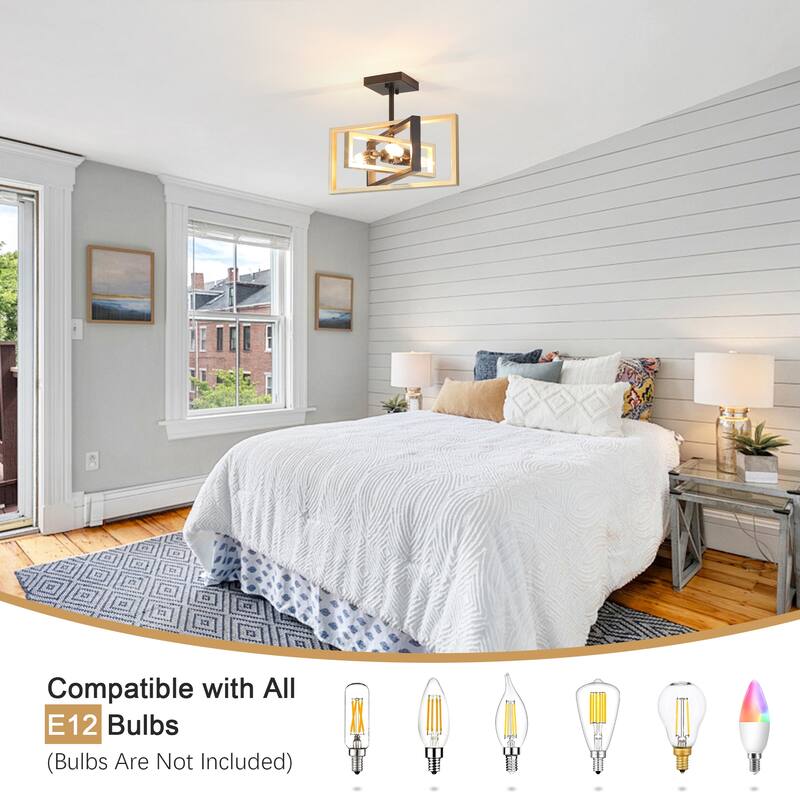 15.8 in. 3-Light Metal Rectangular Semi Flush Mount Ceiling Light Fixture for Kitchen Island