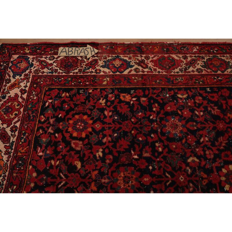 Hand Knotted Oriental 100% Wool Carpet Traditional Floral Navy Blue & Blues Malayer Area Rug - 11' 3'' X 5' 0''