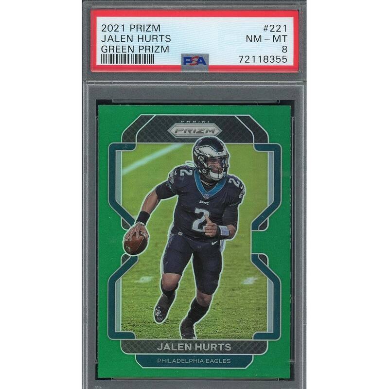 Jalen Hurts 2021 Panini Green Prizm Football Card #221 Graded PSA 8 - 8'6" x 11'6"