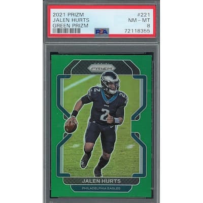 Jalen Hurts 2021 Panini Green Prizm Football Card #221 Graded PSA 8 - 8'6" x 11'6"
