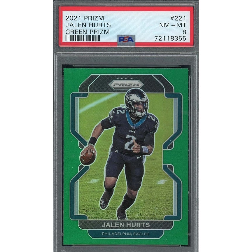 Jalen Hurts 2021 Panini Green Prizm Football Card #221 Graded PSA 8 - 8'6" x 11'6"