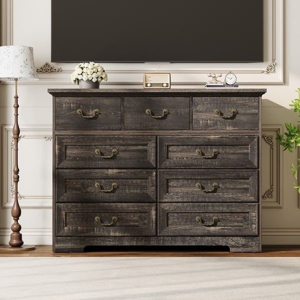 9-Drawer Dresser for Bedroom, 47" Wide Dressers Wood Vintage Chest of  Drawers with Natural Texture and Vintage Gold - On Sale - Bed Bath & Beyond  - 43184875