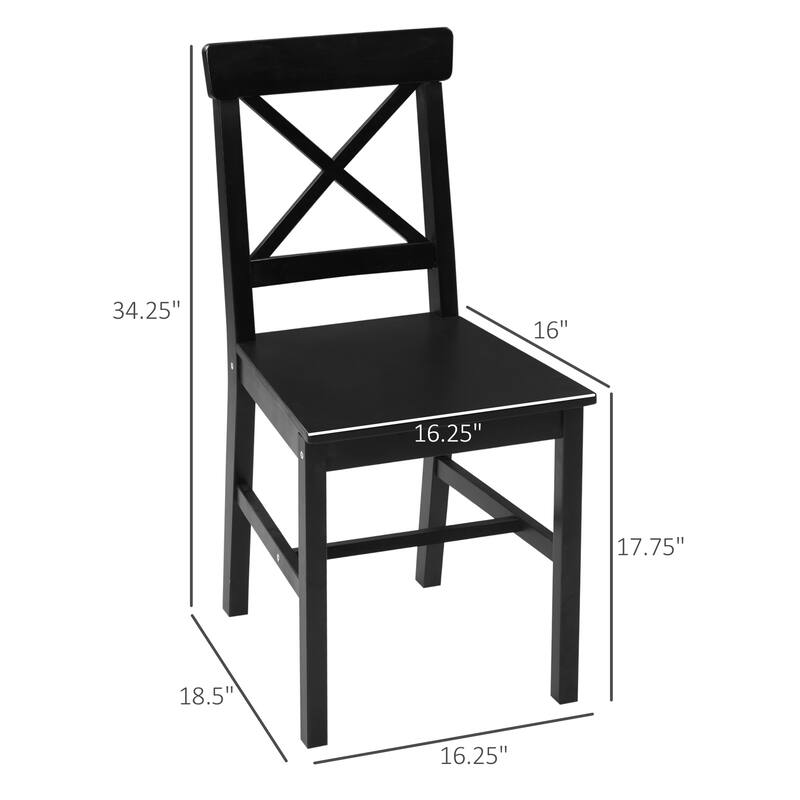 HOMCOM Wooden Dining Chairs Set of 2, Farmhouse Kitchen Chairs with Cross Back, Solid Structure, Black