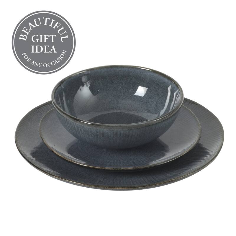 Gibson Elite Sandy Pines Stoneware Plates and Bowls Set - 12 Piece Reactive Glaze Dinnerware Set - Service for 4