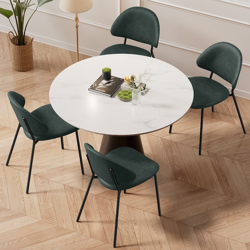 Set of 4 Upholstered PU Leather Dining Chairs Mid-Century Modern Dining Chairs with Curved Backrest for Dining Room Kitchen