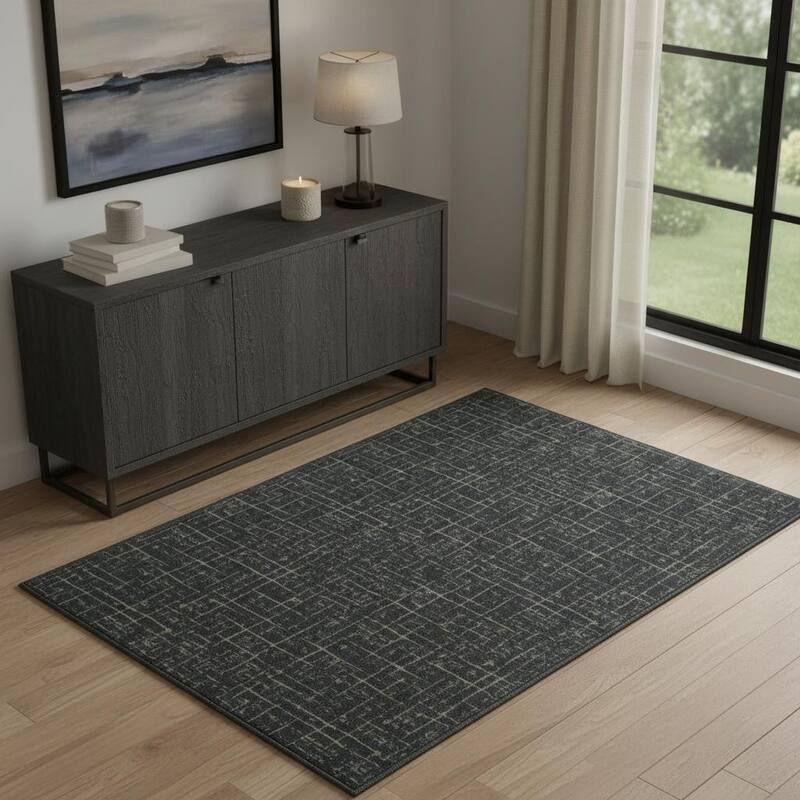 HomeRoots Abstract Geometric Modern, Contemporary Rectangle Area Rug - 4' X 6'