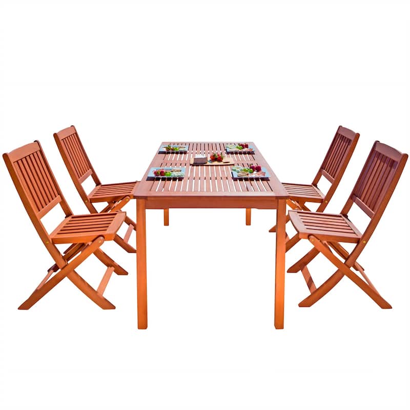 Lucius Reddish Brown Folding Bistro Table and Chair Dining Set - Set of 4 chairs and 1 rectangular straight table
