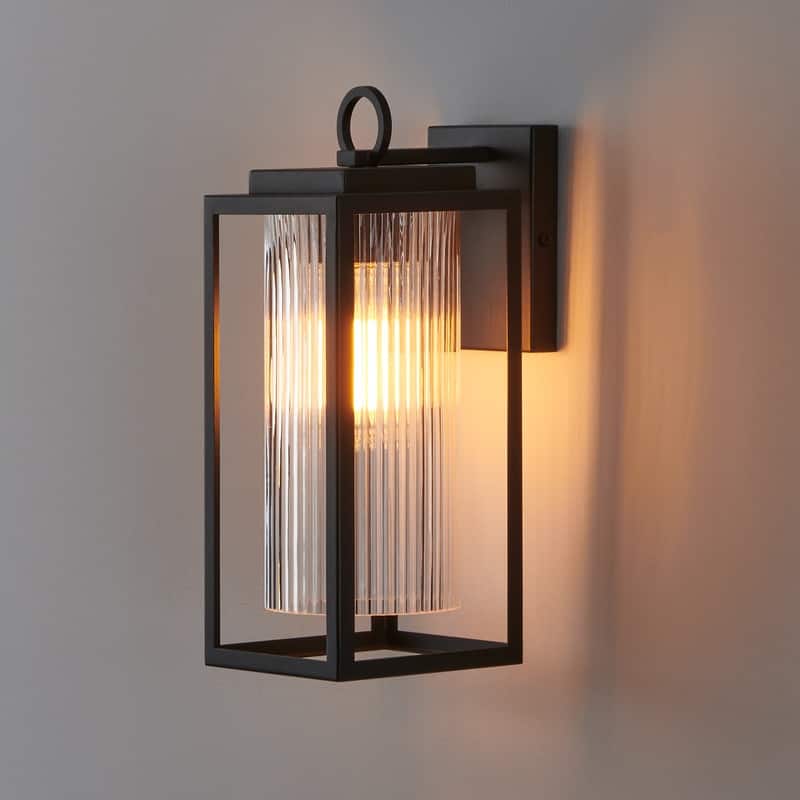 KAWOTI 1-Light Outdoor Wall Sconce with Cylindrical Ribbed Glass - W5.5" x D7" x H14"