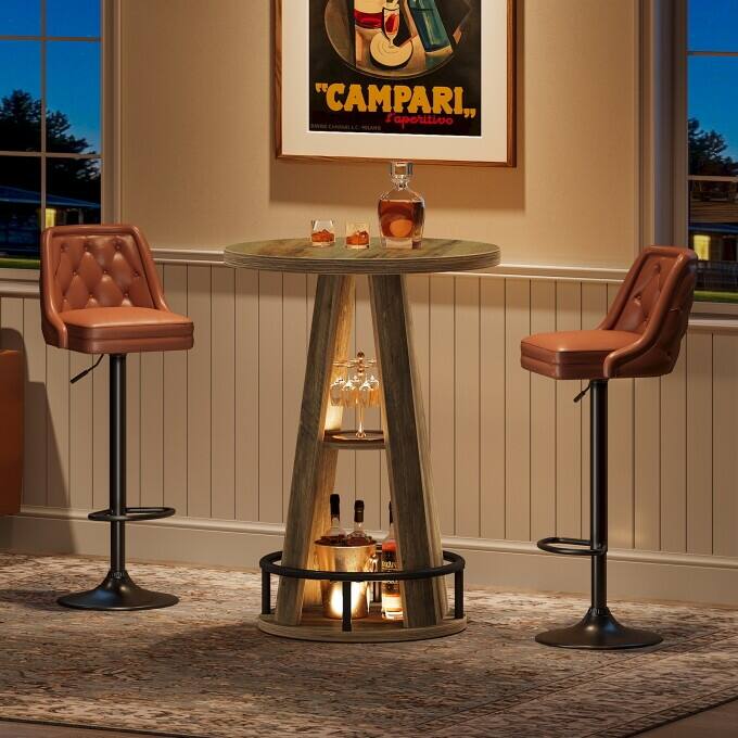 Rustic Wooden High Pub Table, Round Counter Height Bar Table