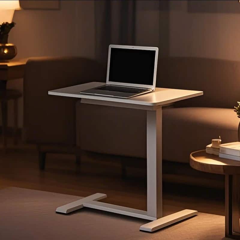 KOWO Electric Height Adjustable Side Table Soft Touch Bedside End Table with Quiet Motor, Modern Nightstand for Home & Office - Flip-top lid - White