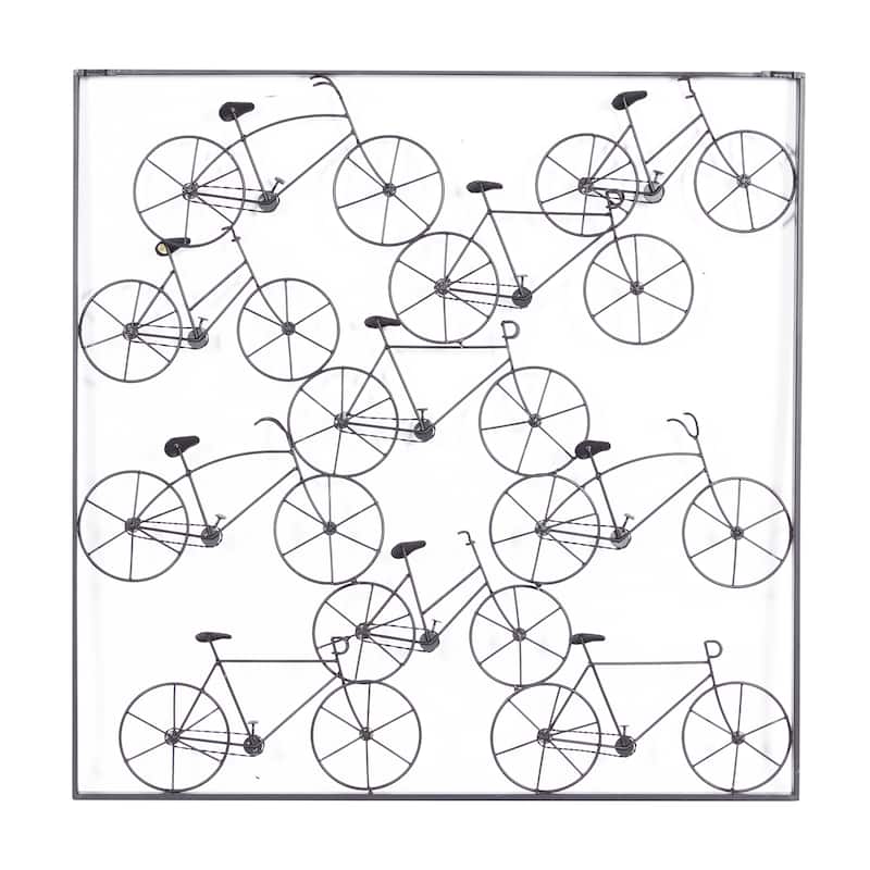 Black Metal Stacked Bike Home Wall Decor with Black Frame
