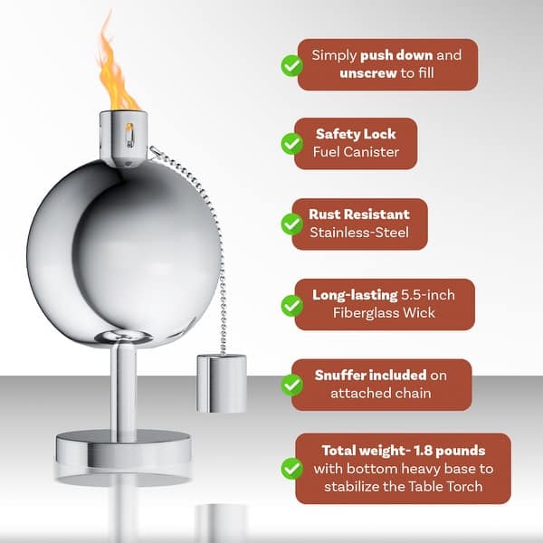 Pure Garden Tabletop Torch Lamp, Stainless Steel, Canister Flame Light, Fiberglass Wick Pure Garden Tabletop Torch Lamp, Stainless Steel, Canister Flame Light, Fiberglass Wick