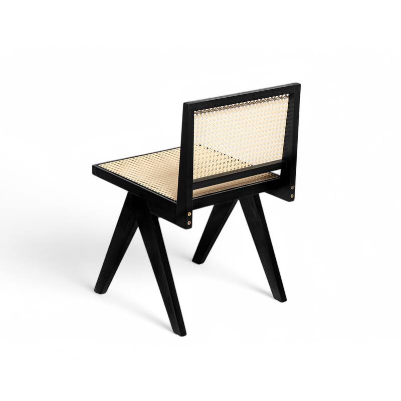 Rattan Dining Chair Set of 2, Armless Side Chairs with Wood Legs