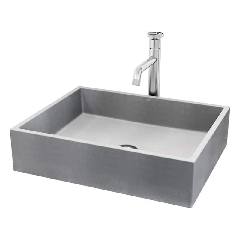 VIGO Coca 19"L x 15"W Concrete Vessel Sink and Cass 12"H Faucet Set