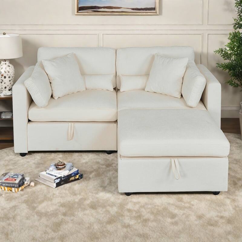 Chenille Modular Sectional Sofa with Ottoman, Right-Arm Chaise and 500lb Weight Capacity - Beige