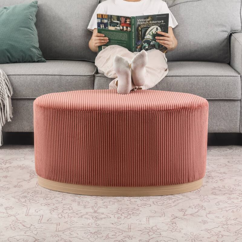 Adeco Velvet Upholstered Bench Oval Ottoman for Bed End Entryway