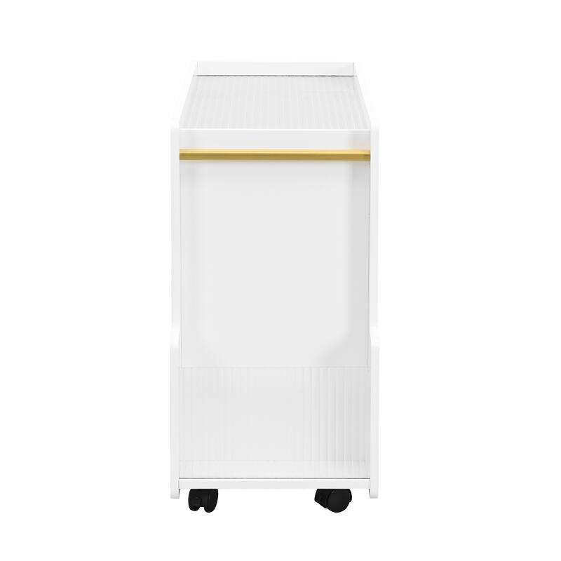 End Table with Storage, Side Table with Lockable Wheels/Golden Round Rod