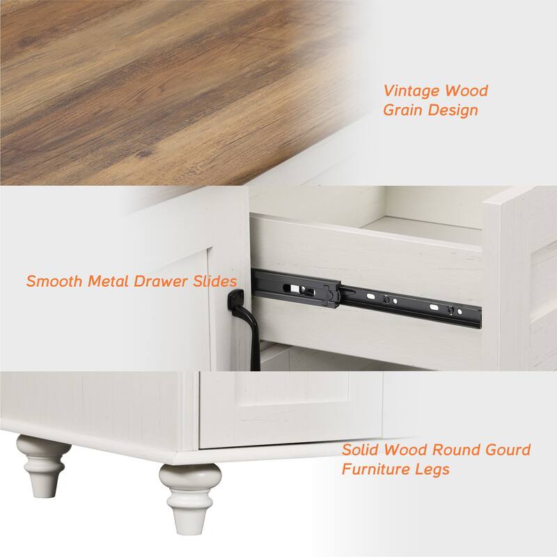 Light Wood Coffee Table with Drawer & Cabinet, Rustic Center Table