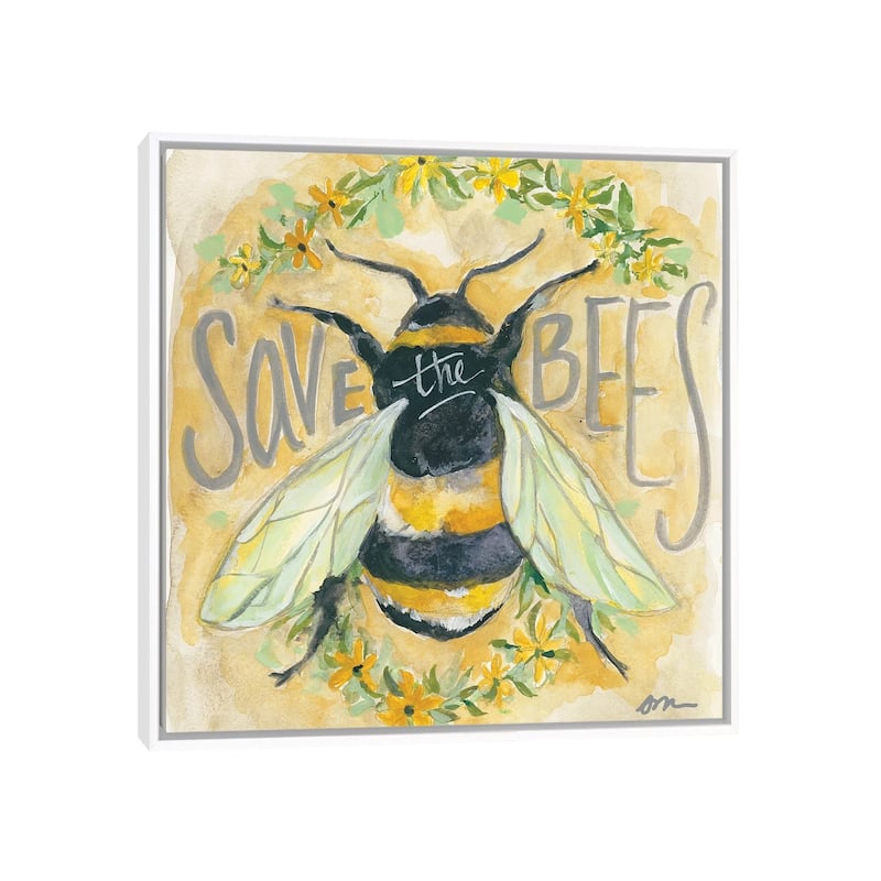 iCanvas "Save The Bees" by Jessica Mingo Framed Canvas Print - White - 12x12