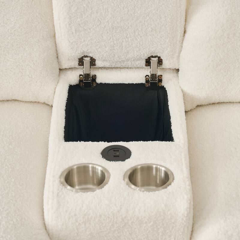 91.7" Modern Teddy Sectional Sofa with Storage Console, USB Ports & Cup Holders, Upholstered L-Shaped Couch with Chaise Lounges