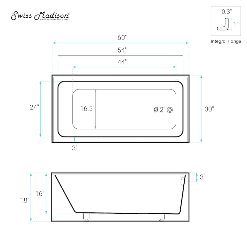 Voltaire 60" x 30" Right Drain Skirted Soaking Bathtub with Apron ADA Height in Glossy White