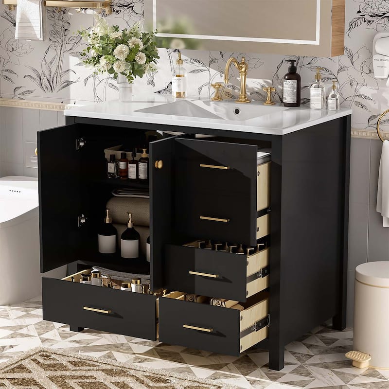 Freestanding Vanity Set with 4 Drawers& Soft Closing Doors