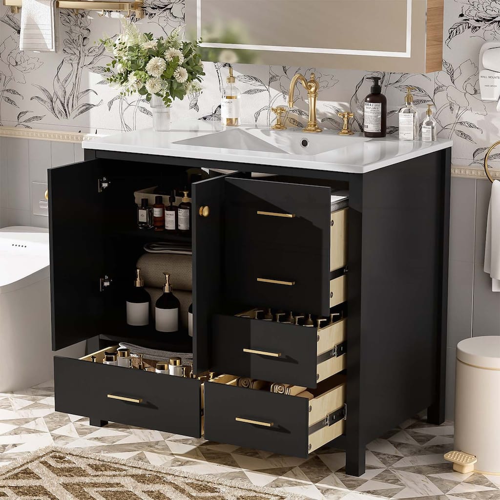 Freestanding Vanity Set with 4 Drawers& Soft Closing Doors