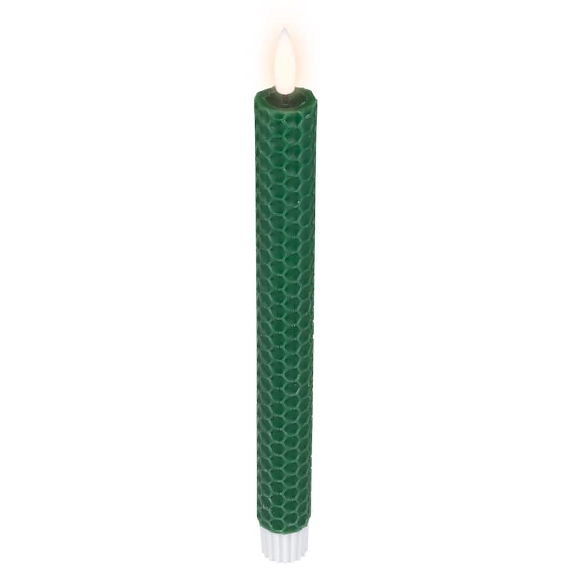 LED Taper Flickering Flameless Honeycomb Christmas Candles - 9.5" - Green - Set of 2