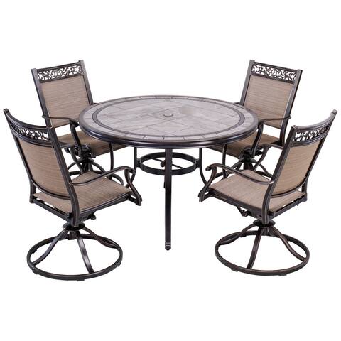 5 Piece Dining Set Patio Furniture, Aluminum Swivel Rocker Chair Sling Chair Set with 46 inch Round Mosaic Tile Top Table