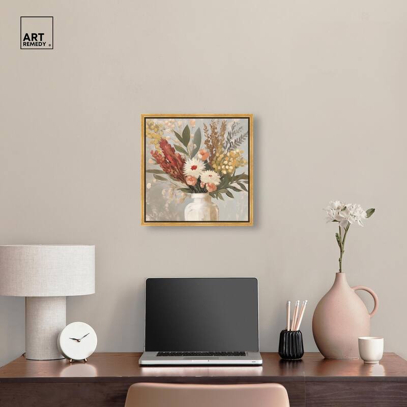 White Vase Bouquet Canvas by Art Remedy
