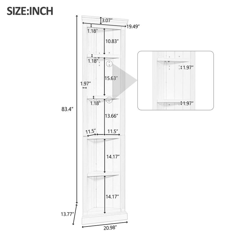 83.4"Tall Bookshelf with Two Corner Shelf Suite,Bookcase with 3 Drawer and Open Shelves