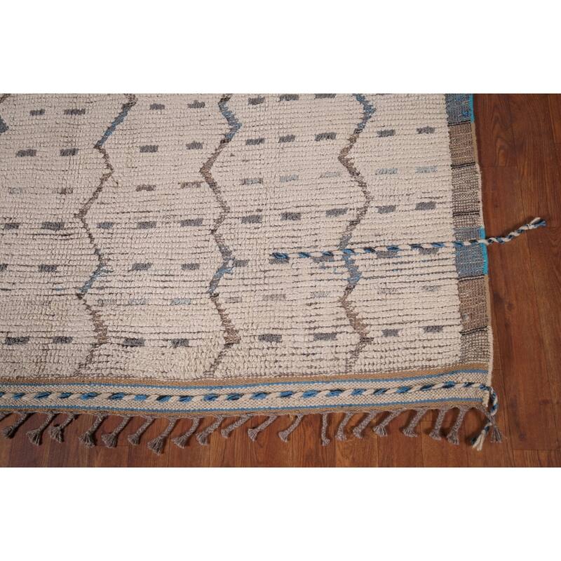 Ivory Striped Moroccan Oriental Area Rug Hand-Knotted Wool Carpet - 6'0"x 9'10"