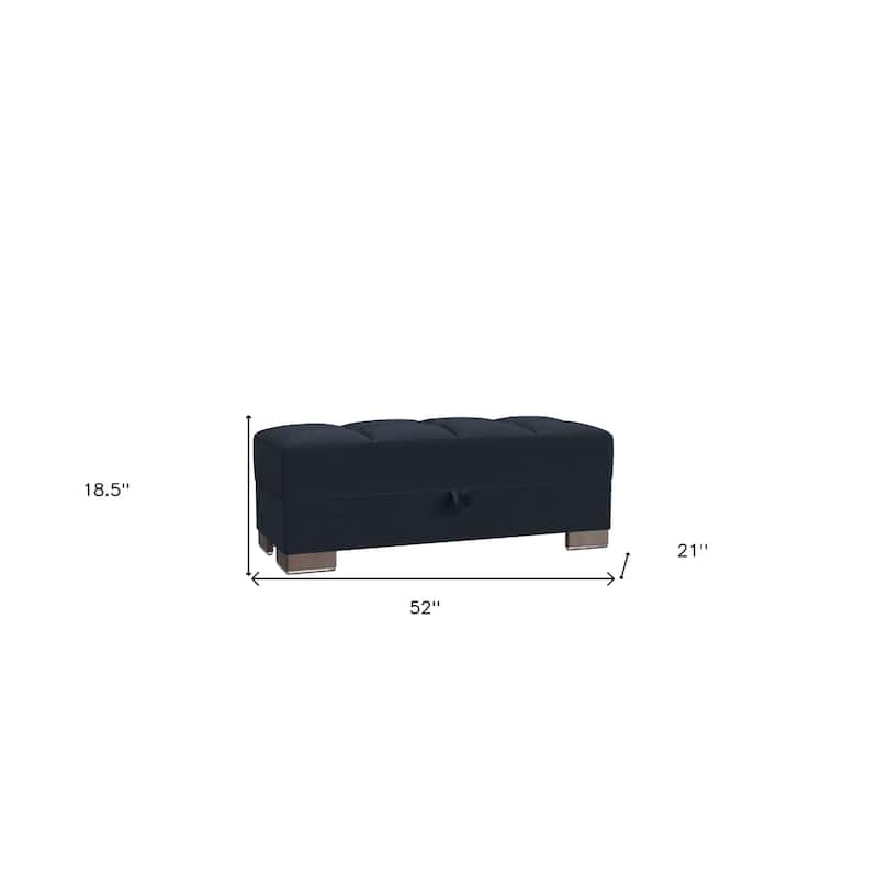 HomeRoots 52" Dark Blue and Brown Chenille Tufted Storage Ottoman